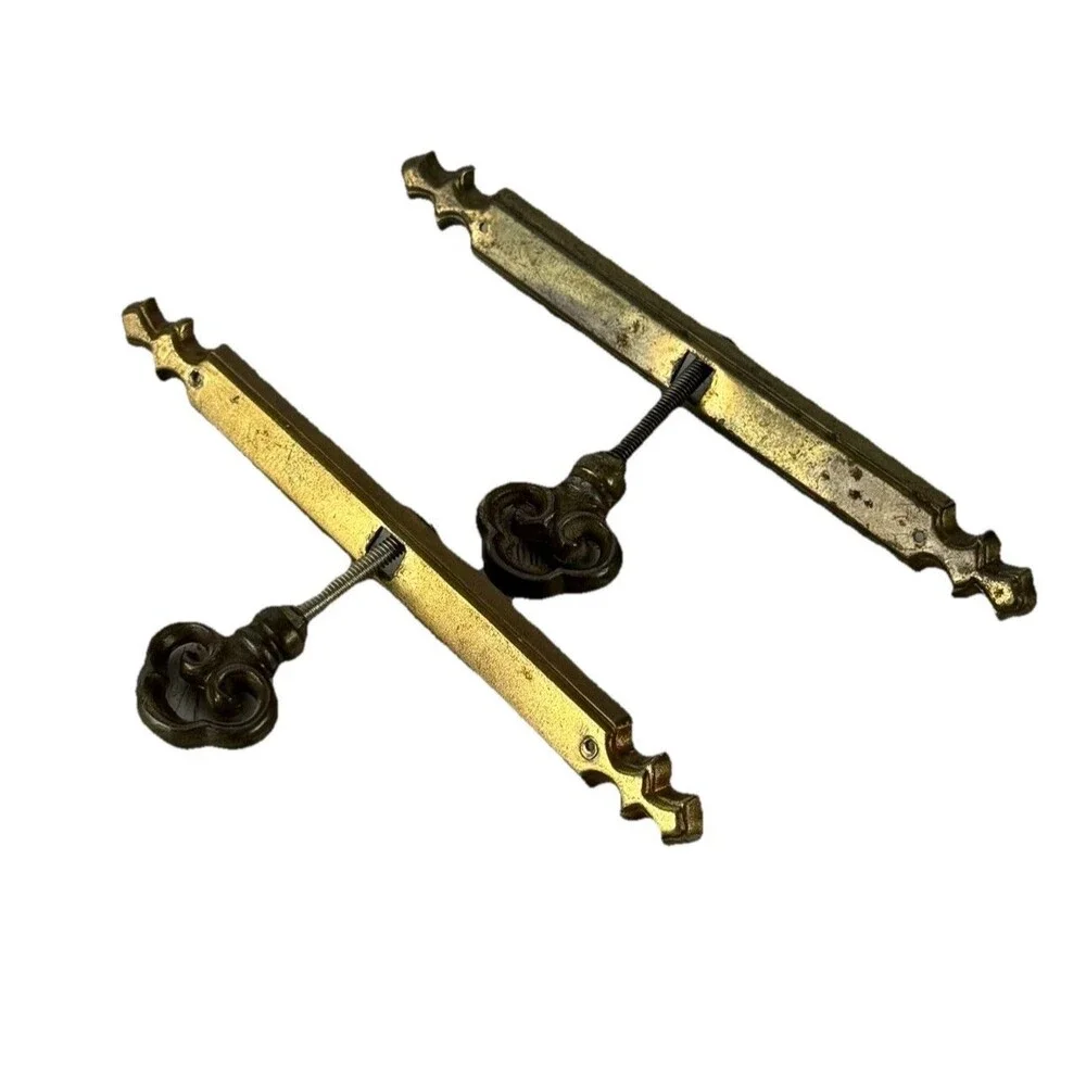 Lot of 2 Vintage Mock Key Cabinet Drawer Pulls with Backplates Antique Brass
